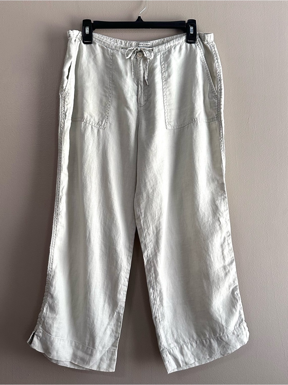 Old Navy 100% Linen Vintage Y2K Beige Capri Pants Womens 10 Coastal Boho Summer